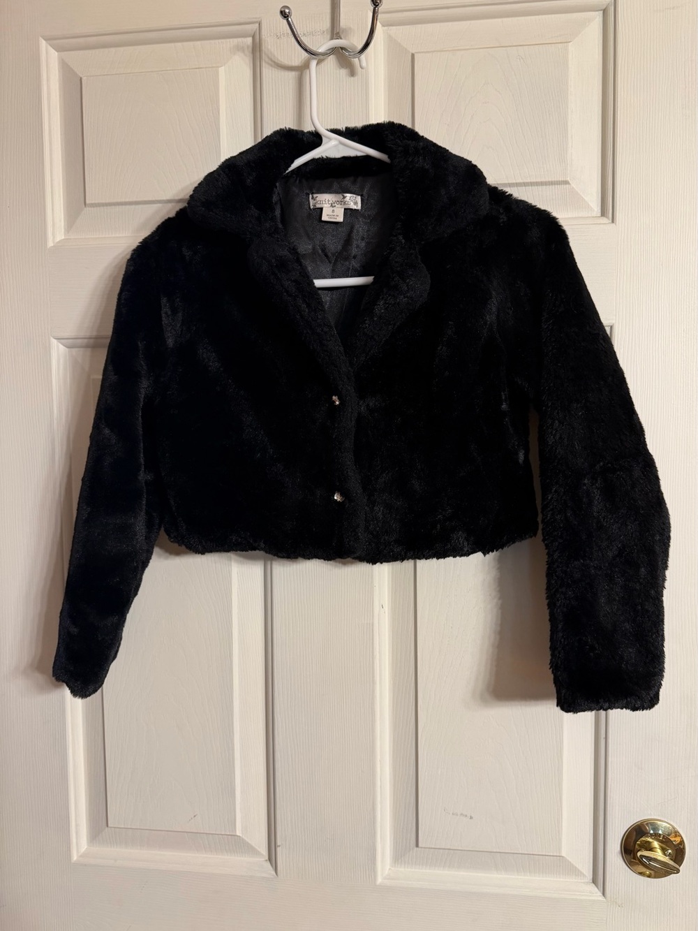 Knitworks Black Cropped Plush Faux Fur Jacket for Girls 8